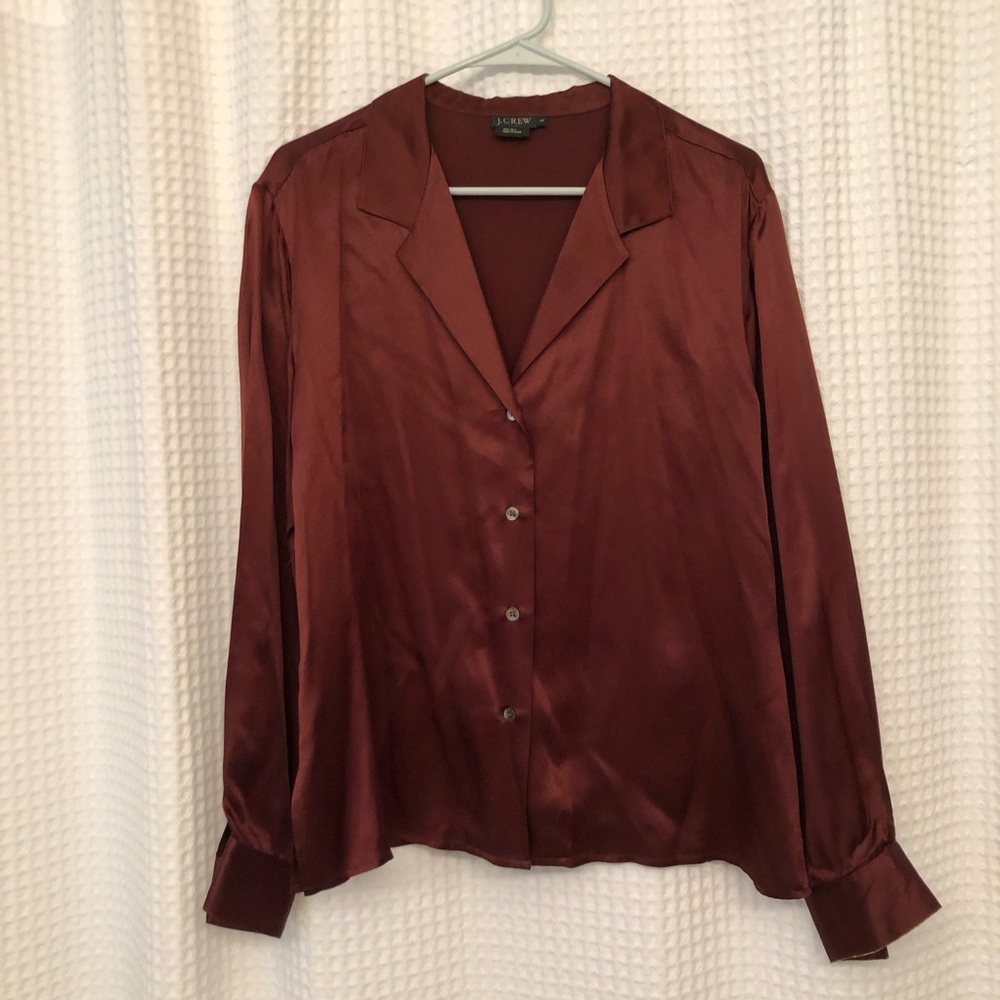 J.Crew chocolate brown silk pajama blouse